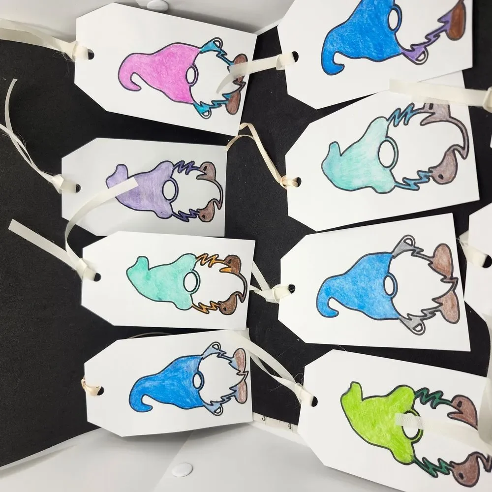 Hand Crafted Colorful Gnome Gift Tags Thank You Cards Set of 12